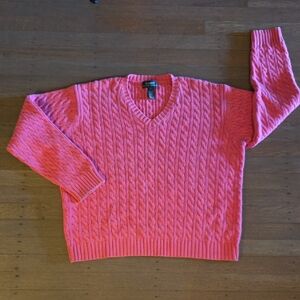 Lauren Ralph Lauren Cotton Cable Knit V-Neck Sweater in Vibrant Pink